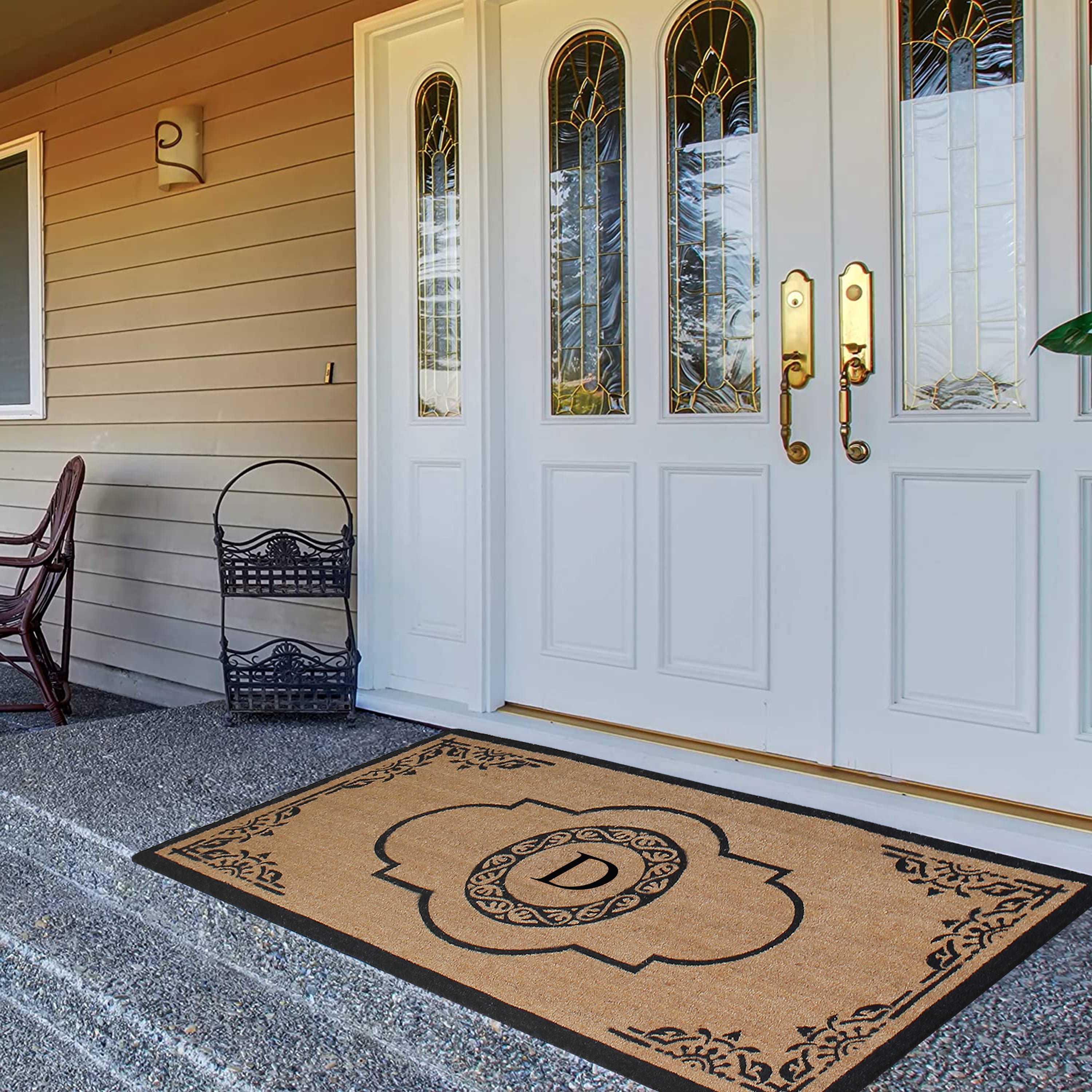 A1 Home Collections 36"x72" Natural Coir Monogrammed Doormat with PVC Backing, Heavy Duty Anti-Shed Front Door Mat, Easy to Clean