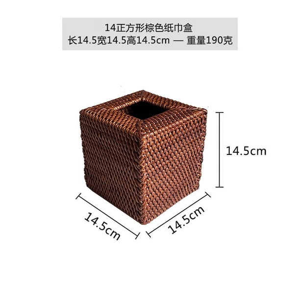 Zhuge Servilletero cuadrado de ratán tejido natural para caja de pañuelos (marrón, 14,5 x 14,5 x 14,5 cm)