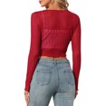 thumbnail image 3 of INSPIRE CHIC Women's Sheer Textured Crop Bolero Shrug Lightweight Long Sleeve Open Front Cardigan Red XS, 3 of 6