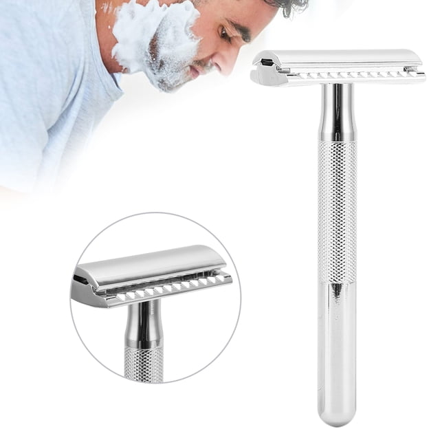 Herwey Rasoir Manuel Réutilisable en Alliage de Zinc avec Long Manche, Double Tranchant pour Hommes