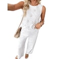 thumbnail image 2 of Two Piece Outfits for Women Hollow Out Off Shoulder Corset Tops and Pants Set Dressy White M, 2 of 8