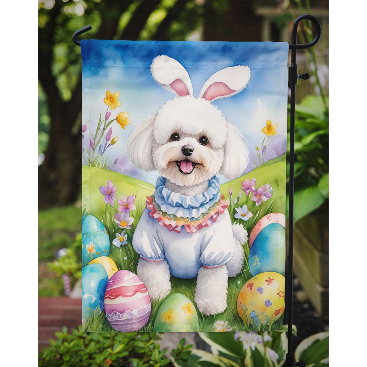 Bichon Frise Easter Egg Hunt Garden Flag 11.25 in x 15.5 in