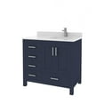 thumbnail image 3 of Ayna Decors Rooh 36 in Navy Blue Bathroom Vanity Set with White Quartz Countertop & 34 in Matching Mirror | Pop-Up Drain and P-Trap Included | Brushed Nickel Hardware | AVR36NB3102, 3 of 10