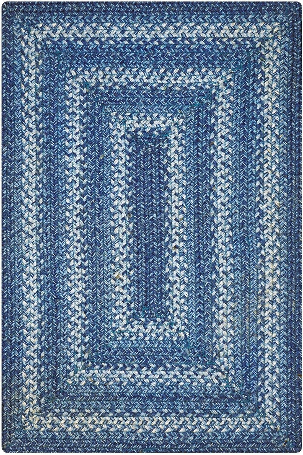 Homespice 20x30 Blue Rectangular Braided Rug. Denim Blue and White Jute Rug. Uses- Entryway Rugs, Kitchen Rugs, Bathroom Rugs. Reversible, Rustic, Country, Primitive, Farmhouse Decor Rug