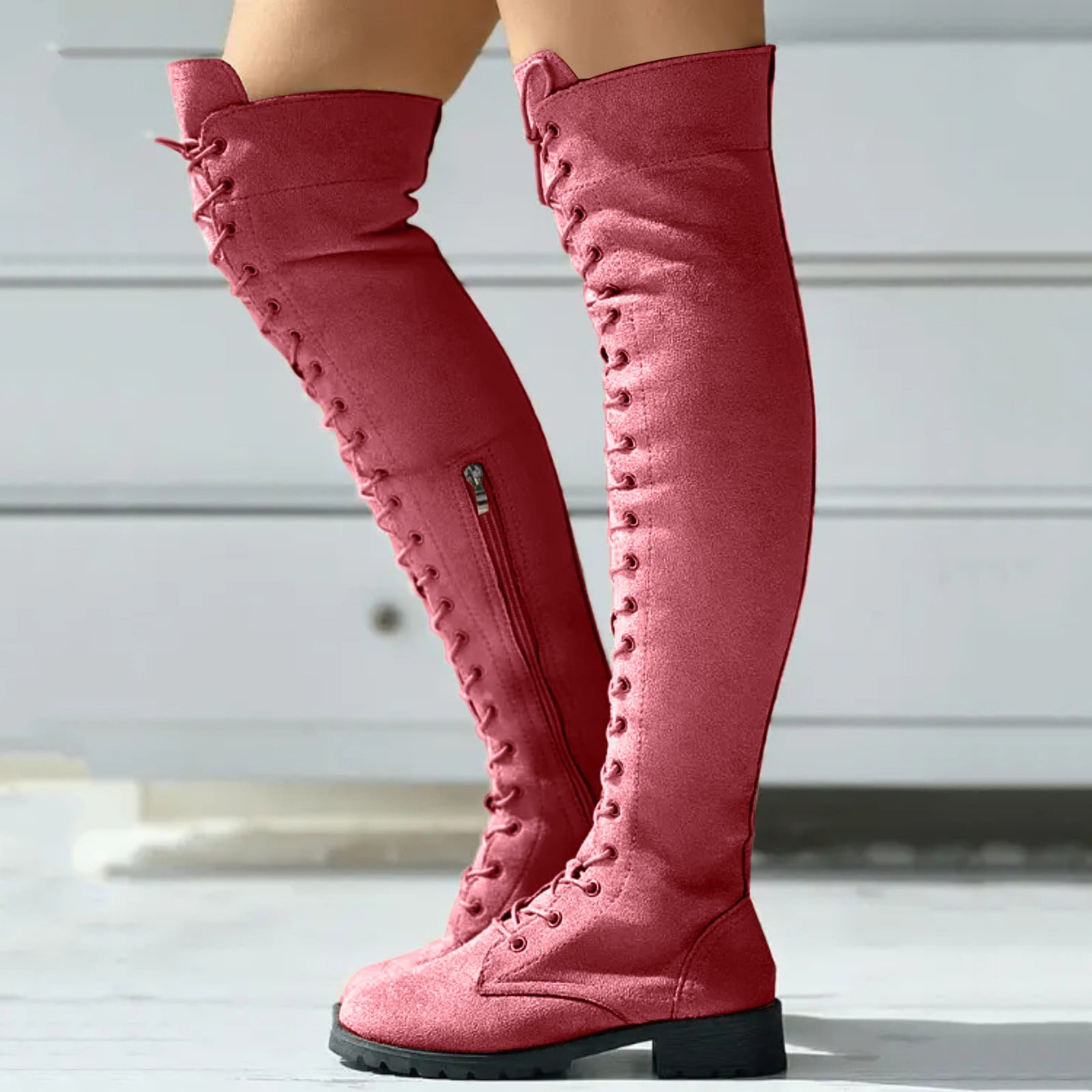 PLLFRLRT Over the Knee Boots for Women Long Combat Boots