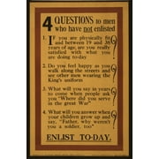 Print: 4 Questions To Men Who Have Not Enlisted. Enlist To-Day, 1915