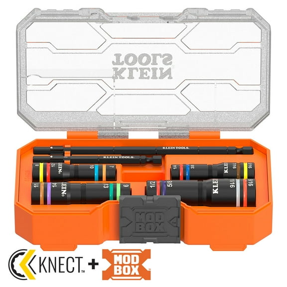 Klein Tools Knect Quad-16 Heavy-Duty Impact Flip Sockets, Sae And Metric, 6-Pieces