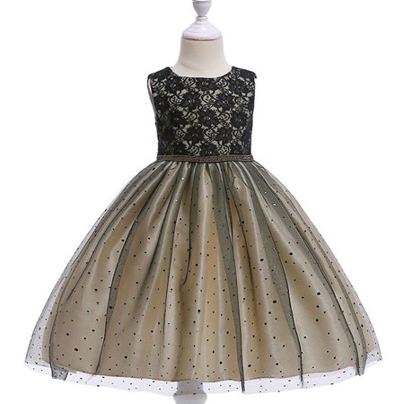 

Journey Baby Girl Princess Dresses Summer Children Flower Sequins Birthday Wedding Gown Tulle Dress(Champagne 130cm)