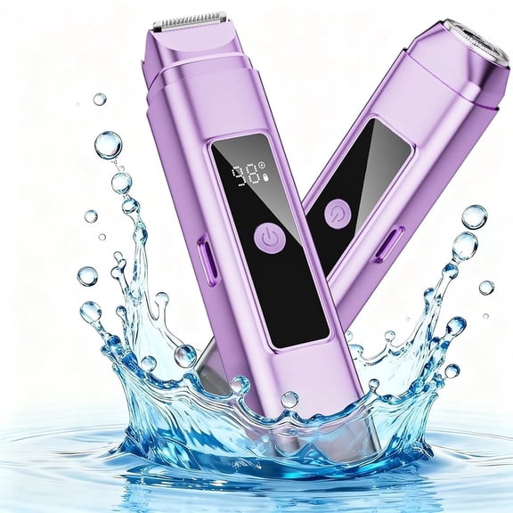 Nogroa Bikini Trimmer for Women, 2-in-1 Womens Electric Razor with Dual Heads, IPX7 Waterproof Wet & Dry Body Pubic Hair Trimmer, Portable Cordless Lady Shaver for Face, Lip, Underarm & Legs, Purple