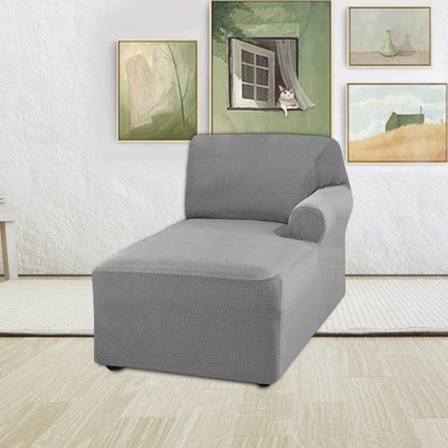LKJYER Jacquard Chaise Lounge Cover,Modern Polar Fleece sectional Sofa slipcover,Stretch Left/Right Armchair Cover for loveseat L Shaped Sofa