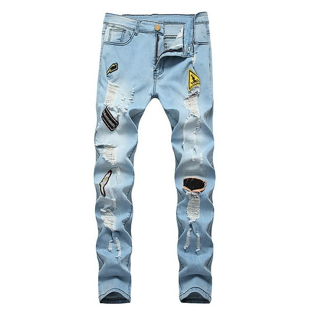 Mens Distressed Jeans 2023 Ripped Skinny Slim Fit Straight Leg Denim Jeans Trousers - Walmart.com