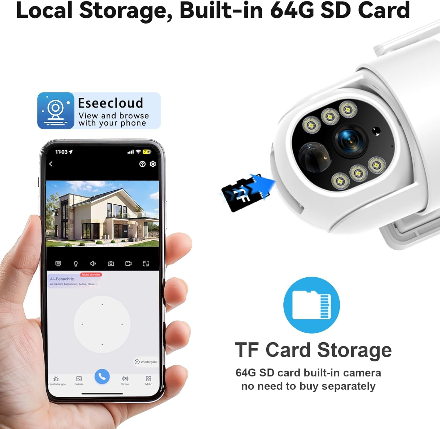 4G LTE Cellular Solar Security Camera, No WiFi Solar Powered Security Camera Outdoor, 360° Live View, 2K Color Night Vision, PIR Motion Detection, 2 Way Talk, Built in SIM Card