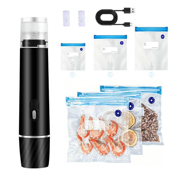Portable Handheld Vacuum Sealer Machine, Automatic Food Sealer with 15 Reusable Bags, Compact Design for Kitchen Food Preservation & Storage