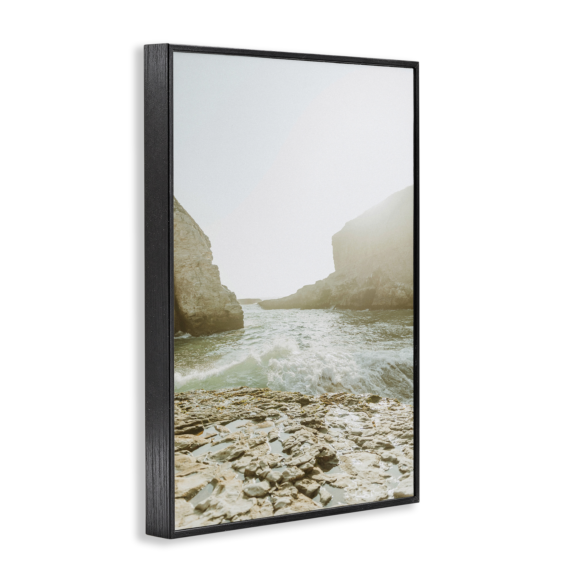 Stupell Industries Rocky Beach Cove Landscape Photography Black Framed Art Print Wall Art, 12 x 18