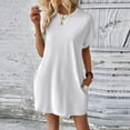 thumbnail image 6 of Women Crew Neck Rolled Short-Sleeve Loose Solid-Color T-Shirt Dress Maxi Dresses Plus Size White S, 6 of 6
