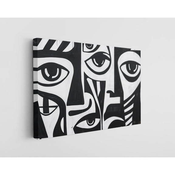 Black and White Abstract Interwoven Doodle Canvas Wall Art - High-Quality Freeform Print - Handcrafted Artistic Decor - Stylish Wall Art - Gift for Creative Minds