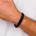 thumbnail image 3 of Chisel Stainless Steel Polished Textured Black Italian Leather Bracelet - 8.75", 3 of 6