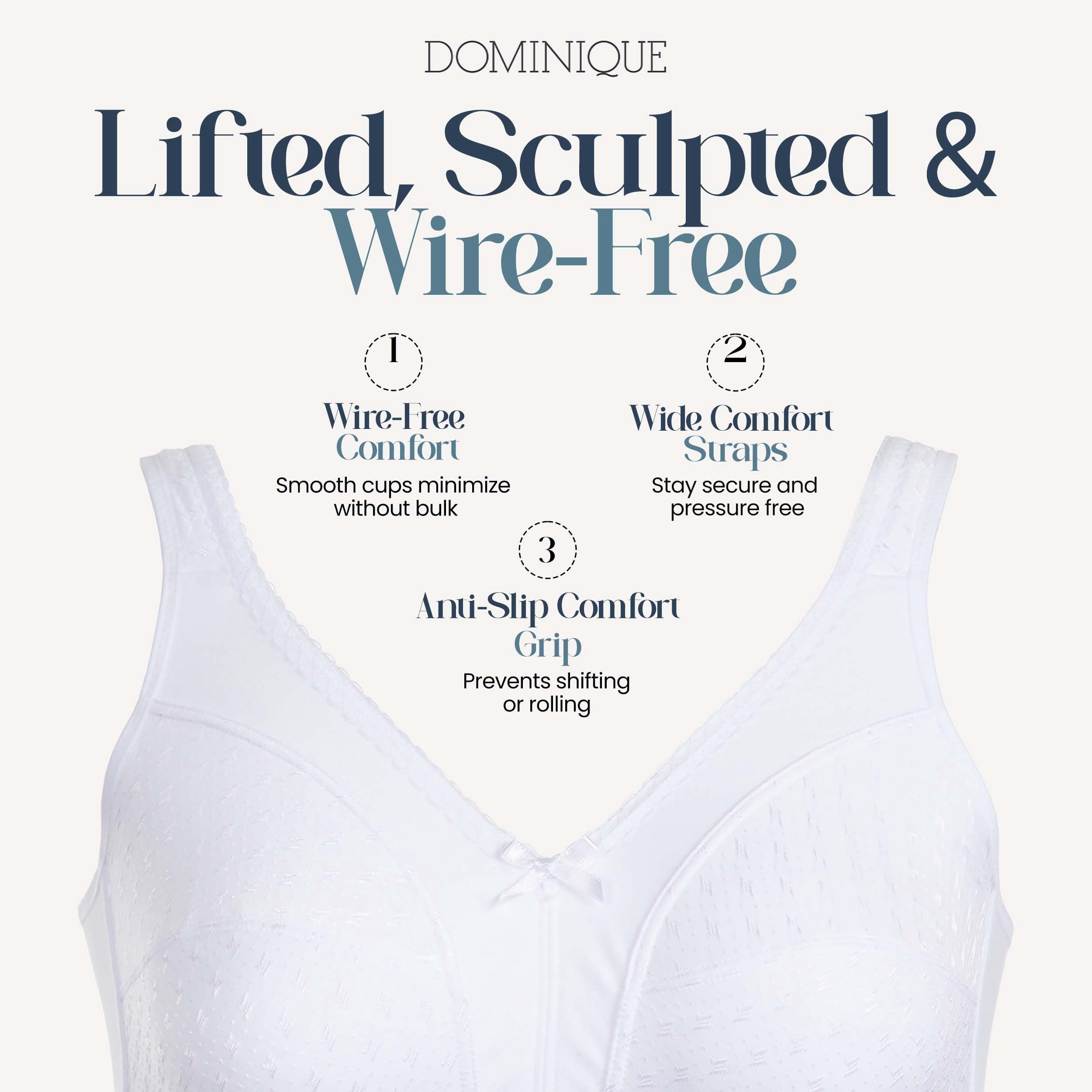 Dominique Women’s Marcelle Wire Free Comfort Bra #5360 – Cotton Lined Soft Cup, Wide Straps, Everyday Support - Lingerie for Women