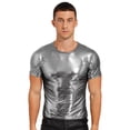 thumbnail image 5 of Ropa de hombre, camiseta informal brillante, Tops, camiseta brillante con cuello redondo, ropa para discoteca, camisetas holgadas de manga corta con escote redondo, 5 of 5