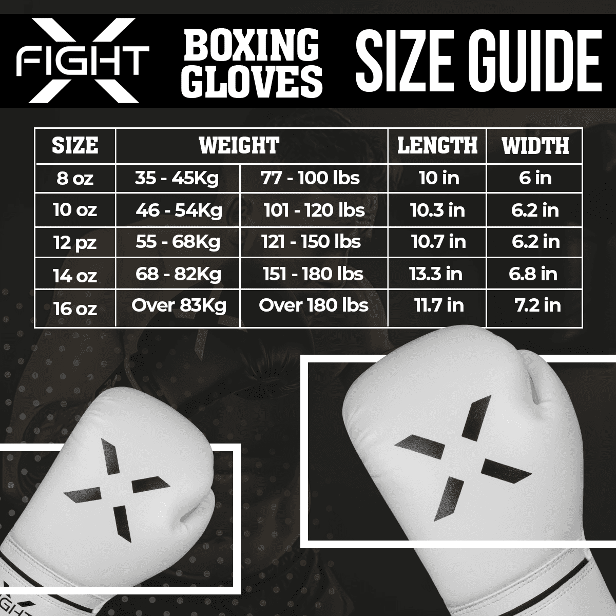 FightX Boxing Gloves 8oz for Men & Women, MMA Muay Thai Training & Punching Bag Gloves, White/Black