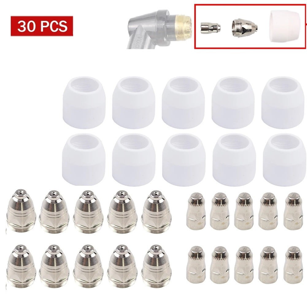 30pcs Plasma Cutter Torch Consumable Nozzle Electrode Tips Shield Guide Supplies 