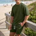 thumbnail image 2 of hotojiny Mens 2 Piece Outfits Summer Textured T-Shirt and Drawstring Shorts Set Comfortable Short Sleeve Travel Outfit(Army Green,X-Large), 2 of 6