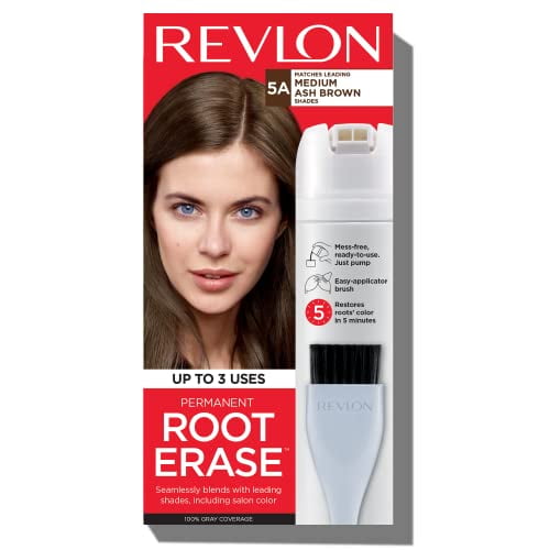 Revlon Root Erase Permanent Hair Color, AtHome Root Touchup Hair Dye with Applicator Brush for