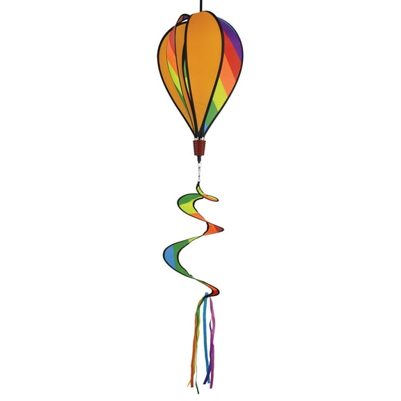 In the Breeze 1000 — Rainbow Stripe Hot Air Balloon -12" Wind Spinner with Curlie Tail — Colorful Outdoor Hanging Decor for Yards and Gardens