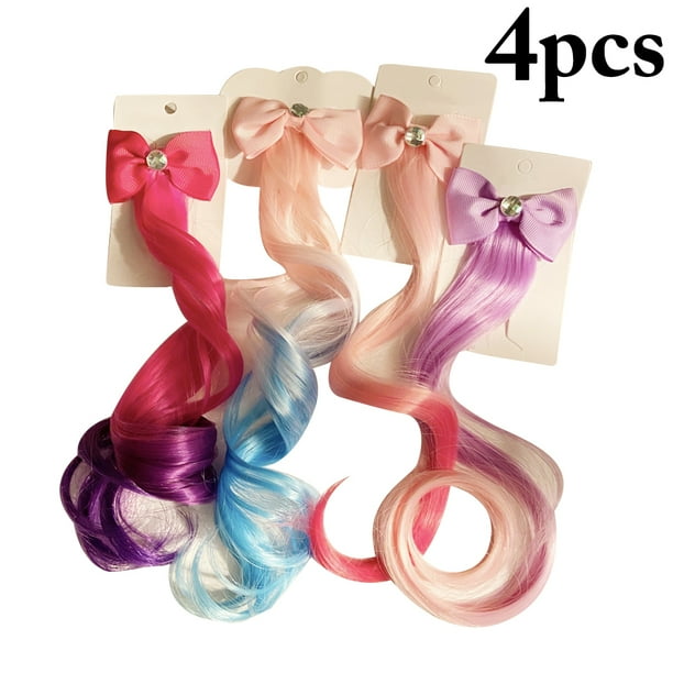 4PCS Kids Bow Hair Extension Clip-in Colored Hair Extension Curly Hair Extension 4PCS Kids Bow Hair Extension Clip-in Colored Hair Extension Curly Hair Extension