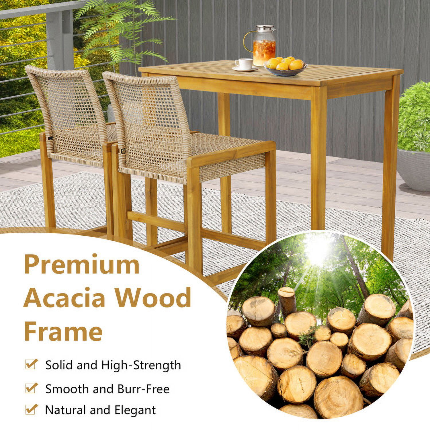 Aimee Lii Set of 2 Rattan Patio Wood Barstools Dining Chairs with Backrest-Set of 2, Outdoor Patio Set Aimee Lii Set of 2 Rattan Patio Wood Barstools Dining Chairs with Backrest-Set of 2, Outdoor Patio Set