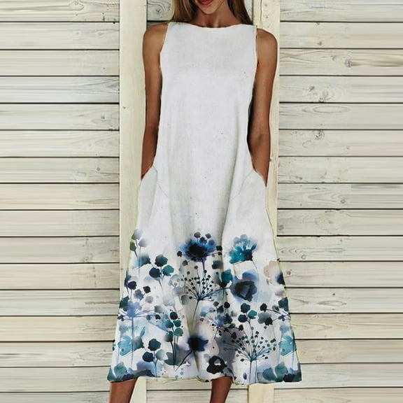 50% Off Clear! Viikei Plus Size Short Sleeve Dress for Women Printed V-Neck Loose Knee-Length Dress