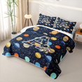 thumbnail image 3 of Manfei Cartoon Astronaut Letter A Twin Quilt Set,Celestial Space Planets Twin Coverlet Set,Navy Blue Reversible,2 Pieces,1 Bedspread and 1 Pillowcase, 3 of 7