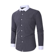 cfhntfmh Men's Striped Dress Shirts Business Casual Formal Shirts Stretch Regular Fit Slim Tshirts Button down Shirt(Black,X-Large)