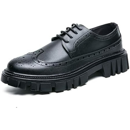 Men s Genuine Leather Oxford Dress Shoes - Platform Wingtip Oxfords - Comfortable Business Formal Slip-Resistant Work Derby Shoes
