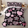 thumbnail image 2 of Feelyou Sugar Gothic Bow Twin Quilt Set, Leopard Zebra Stars Twin Coverlet Set, Black Pink, 2-Piece, 1 Comforter and 1 Pillowcase, 2 of 7