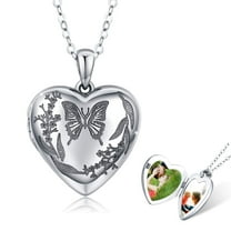 Coachuhhar Butterfly Locket Necklace 925 Sterling Silver Heart Locket Necklace That Holds Pictures Memorial Necklace Locket Jewelry Gifts for Women