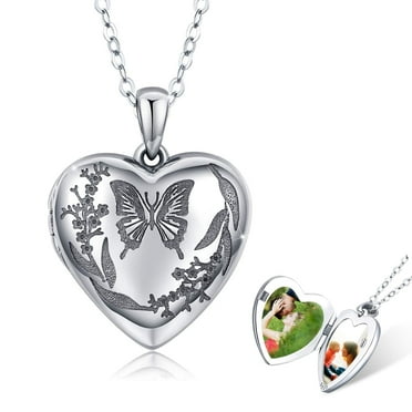 Coachuhhar Butterfly Locket Necklace 925 Sterling Silver Heart Locket Necklace That Holds Pictures Memorial Necklace Locket Jewelry Gifts for Women