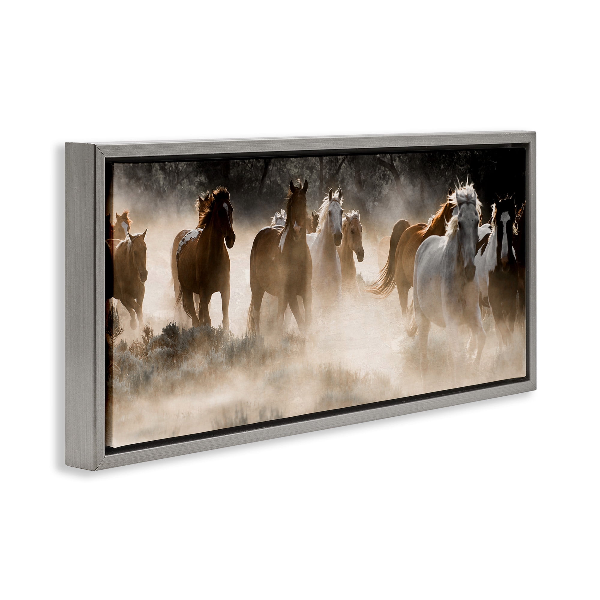 Stupell Industries Striking Horse Herd Galloping Animals & Insects Photography Gray Floater Framed Canvas Art Print Wall Art, 25 x 11