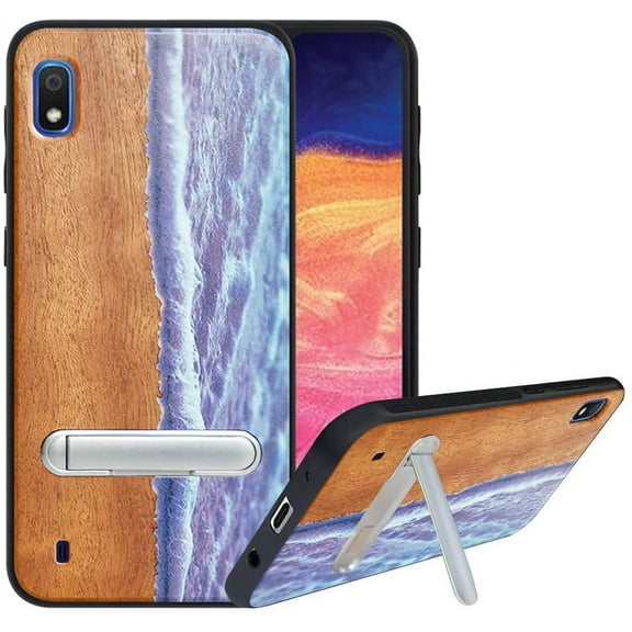 Labanema Samsung Galaxy A10 2019 Case, Samsung Galaxy A10 2019 Cover with Metal Kickstand, Natural Wood TPU Cover, Anti Scratch Case for Samsung Galaxy A10 2019 (Waves)