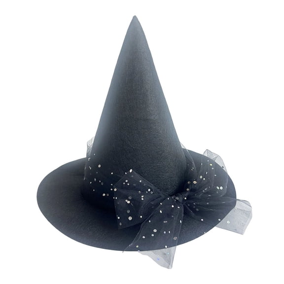 Quealent Kids Witch Hat Girls Lace Halloween Hat for kids Youth Teens Halloween Decorations Party (Black, One Size)