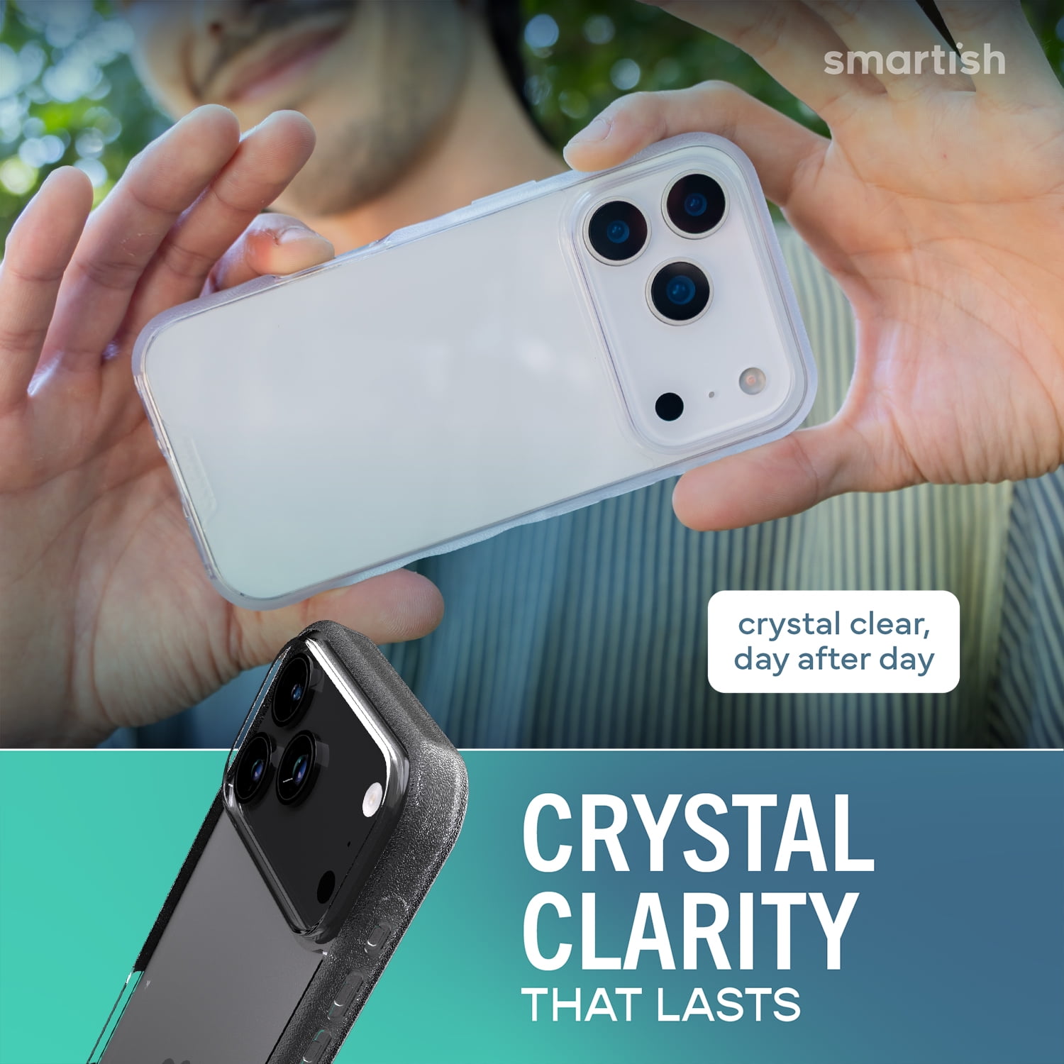 Smartish® iPhone 17 Pro Clear Case - Gripmunk [Lightweight + Protective] Anti-Yellowing Slim Case - Drop Tested Ultra Thin Grip Cover for Apple iPhone 17 Pro - Clearly Clear