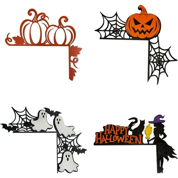 Adorno para puerta de Halloween, 6 piezas de telaraña de metal con forma de calabaza negra para decoración de esquinas de puertas, letrero de esquina de puerta de Halloween para decoración de puertas