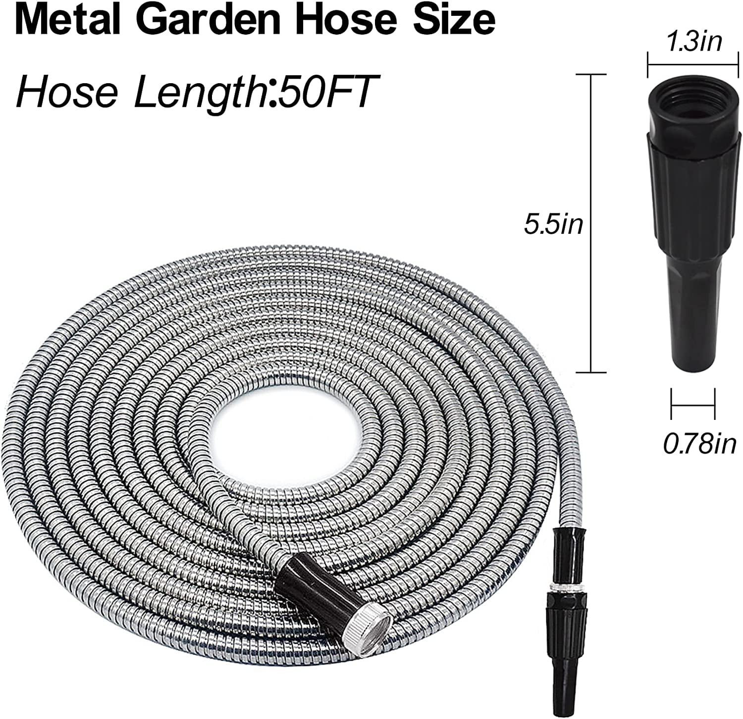 EPOTOOR Stainless steel hose, durable metal garden hose with adjustable nozzle, easy to carry, kink-free, crush-proof garden hose for patio, outdoor