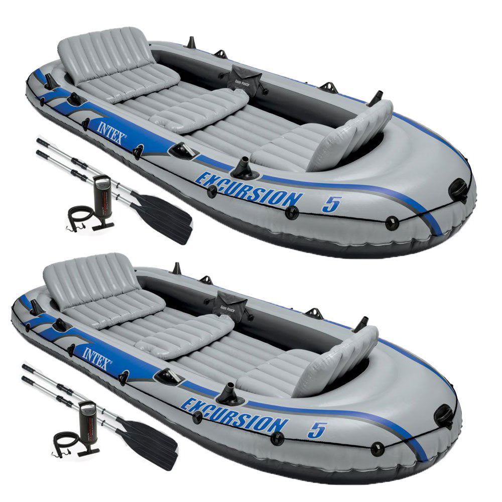 Intex Excursion 5 Person Inflatable Rafting and Fishing Boat Set with 2 Oars 