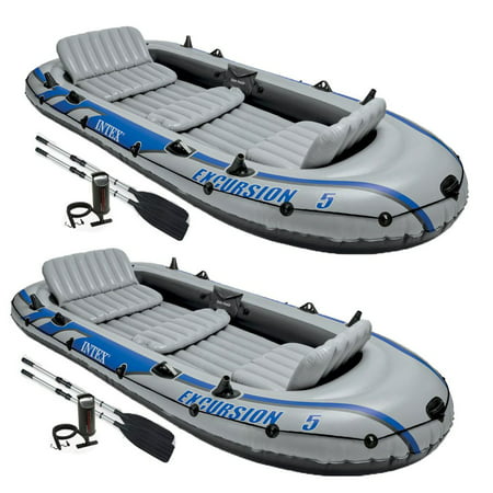 Intex Excursion 5 Person Inflatable Rafting and Fishing Boat w/ 2 Oars (2