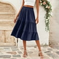 thumbnail image 2 of WTOBBY Women's Casual High Waist Drawstring A-line Solid Color Skirt with Pockets, Flowy Maxi Design for Everyday Wear, Bohemian Style Elastic Waist Skirt,Dark Blue M, 2 of 5