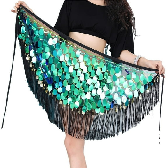 Bellydance Belly Dance Line Tassel Sequin Practice Waist Scarf Hip Wrap Handkerchief Skirt Women Adult