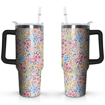 Colorful Flowers 40 OZ Tumbler Cup with Lid and Straw for Water Iced Tea Coffee Smoothie and More