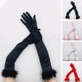 thumbnail image 5 of vnanda Long Style Gloves 1 Pair Ladies Prom Party Gloves Satin Solid Color Soft Hair Decor Over Elbow Length Vintage Cosplay Prom Long Gloves Women, 5 of 8