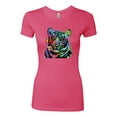 thumbnail image 2 of Cool Rainbow Neon Trippy Jungle Tiger Eyes Animal Lover Womens Slim Fit Junior Tee, Hot Pink, Large, 2 of 3